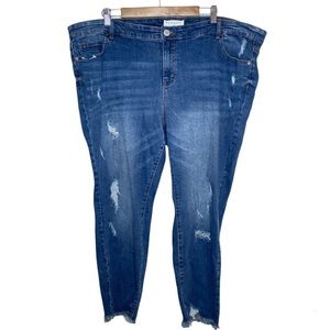 ELOQUII DENIM Distressed Skinny Raw Hem Jeans